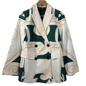 VTG FLORET Silk Faille Double Breasted Blazer Jacket Women's Sz S Y2K Abstract